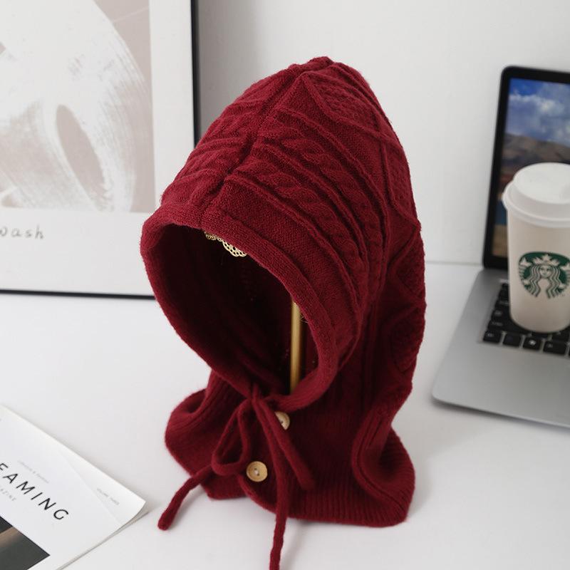 New Autumn and Winter Style Balaclava Women's Knitted Wool Hat Warm Ear Protection Scarf Hat Integrated Cold Hat