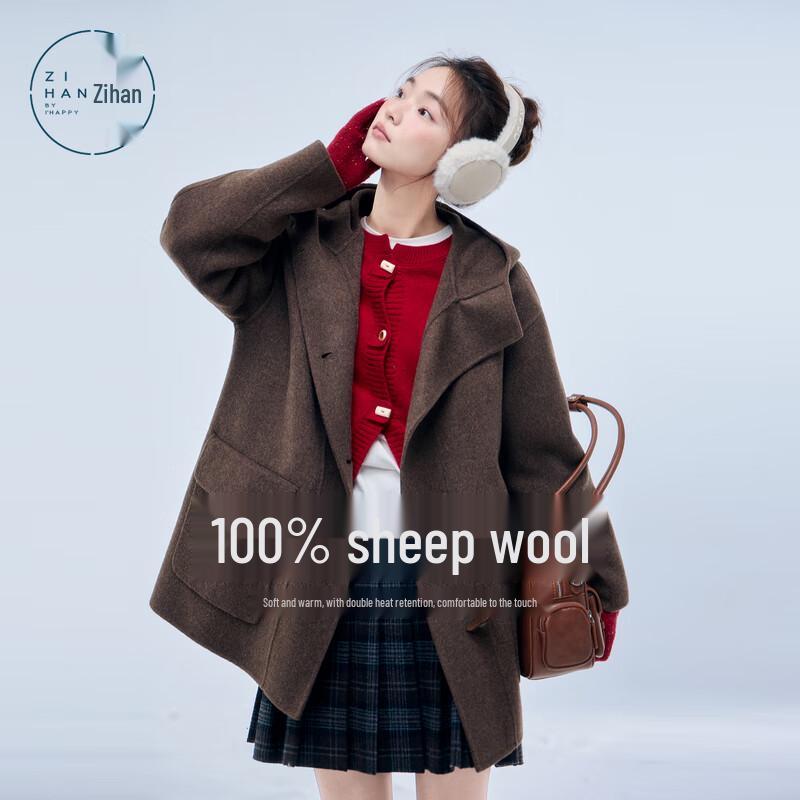 

ZIHAN Women s Retro Hooded Wool Blend Short Coat M