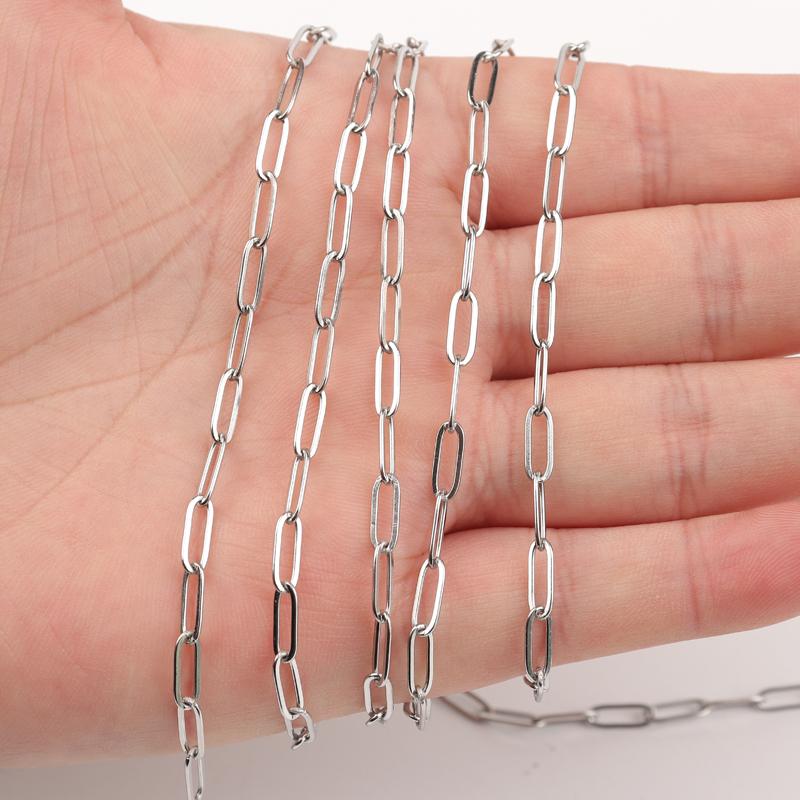 1Meter Stainless Steel Paperclip Chain for Necklace Bracelet Choker Jewelry Making Components DIY Gold Steel Color Link Chain