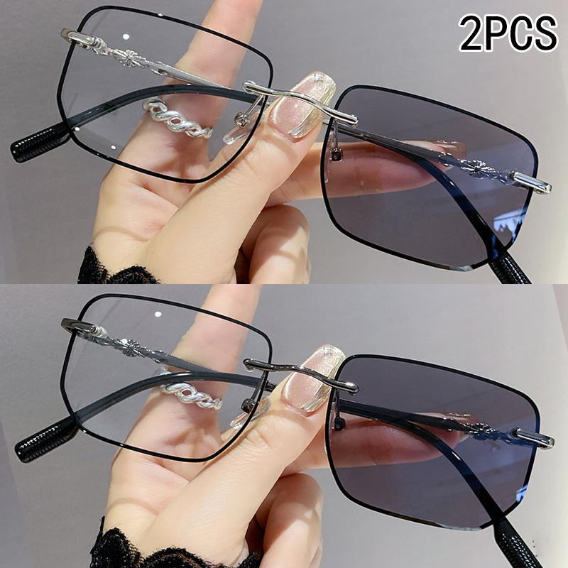 1PCS Photosensitive Color-changing Anti-blue Light Frameless Metal Frame Myopia Glasses for Students 3325