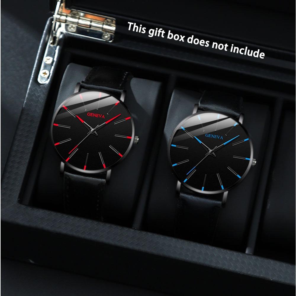 

2 шт./набор Модные мужские часы Круглые Аналоговые Ремешок из ПУ кожи Мужские Кварцевые Наручные часы Идеальный выбор для подарков на Хэллоуин