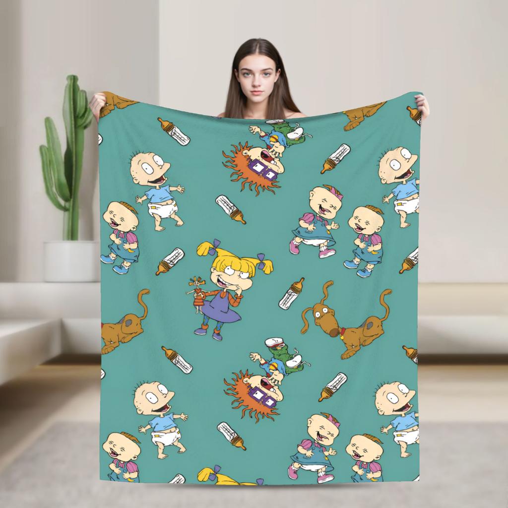 Rugrats Playful Character Blankets  Warm Soft Plush Throw Blanket For Couch Chair Airplane Travel Flannel Bedspread Bed Cover