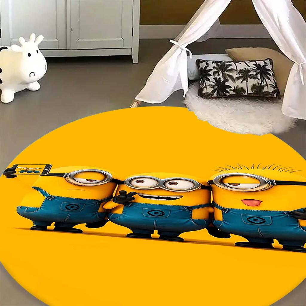 Minions Themed Round Rug Classic Movie Character Printed Circular Mat For Children Bedroom Nursery Playroom Home Decoration