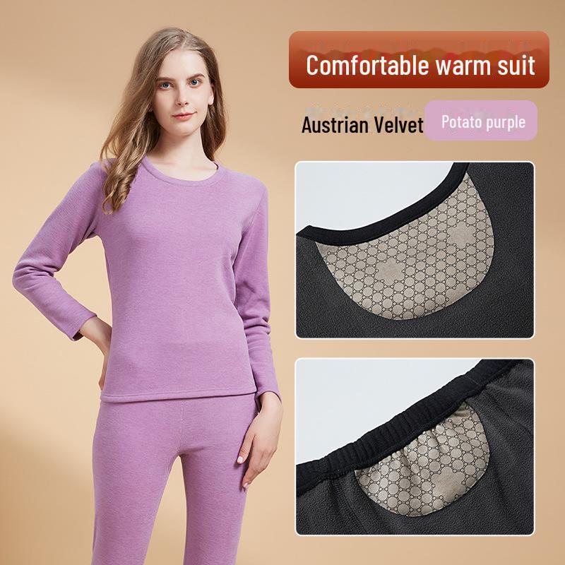 "Men's Black & Gold Patch Thermal Set: Velvet-Lined Autumn/Winter Underwear"
