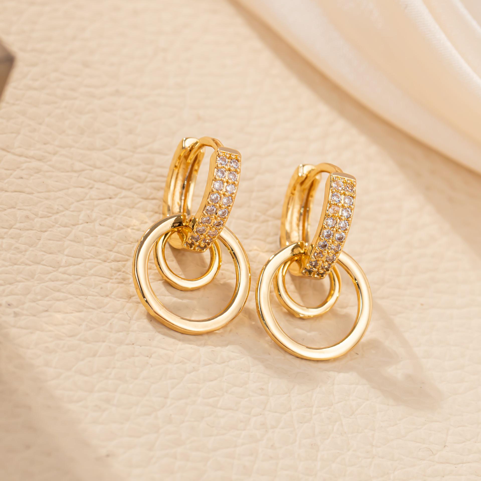 Elegant Zirconia Double Ring Dangle Earrings for Women – European & American Luxury Design
