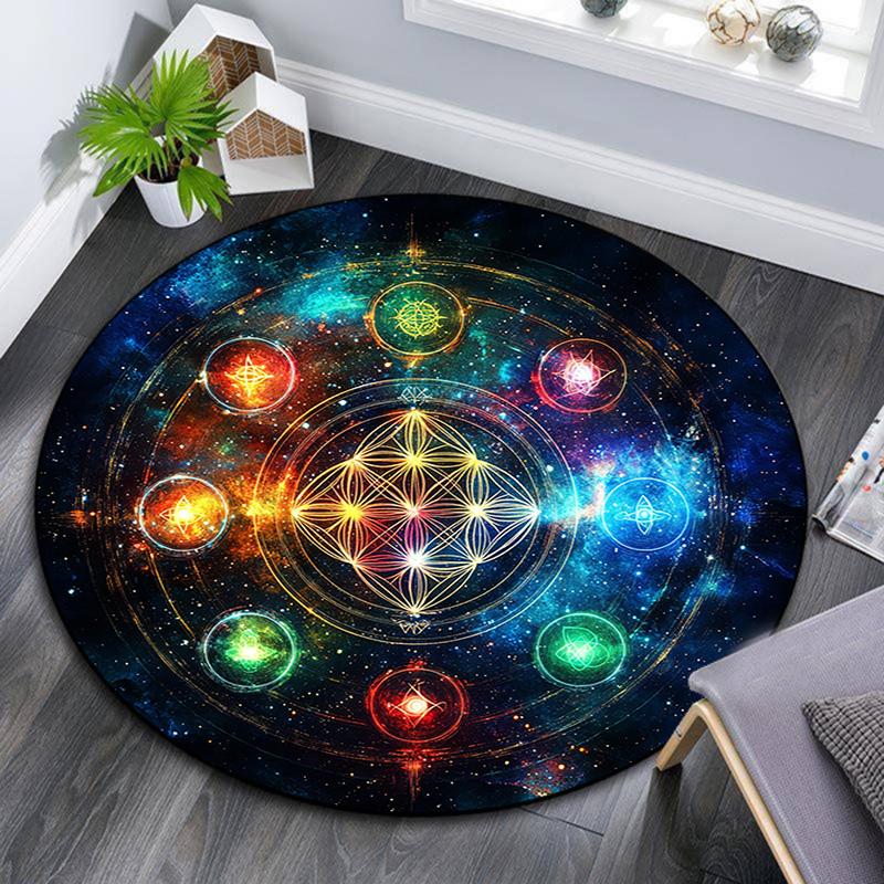 Chakra Round Area Rug,Carpet Rug for Living Room Bedroom Sofa Playroom Decor,Non-slip Floor Mat