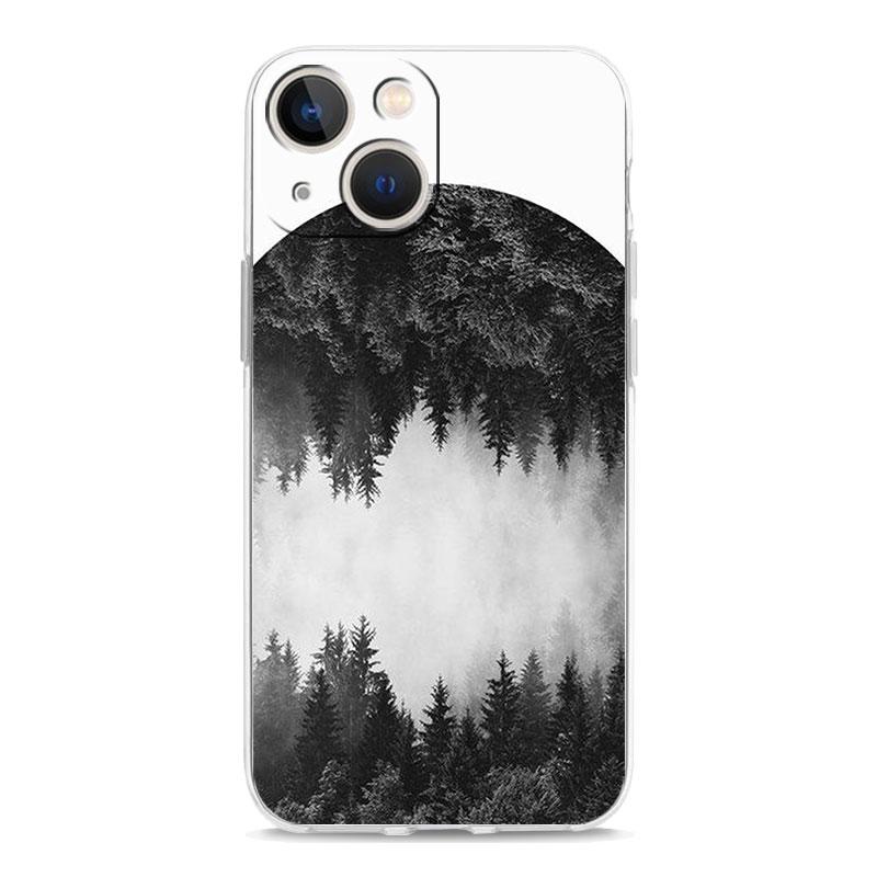 Phone Case For iPhone 15 14 13 12 Mini 11 Pro Max XS X XR 7 8 Plus Clear Shockproof Silicone TPU Cover Forest Geometry Wood