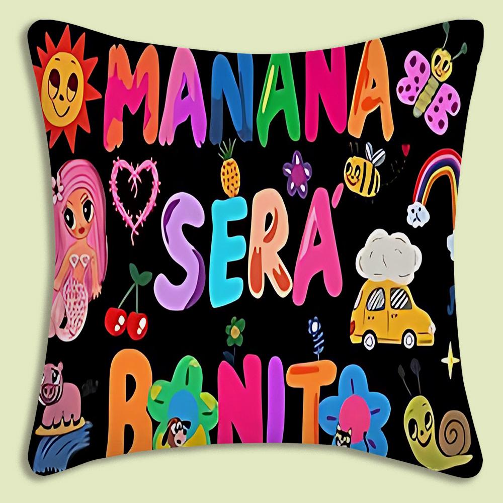 Manana Sera Bonito Karol G Pillow Covers Cartoon Sofa Decorative Home Double-Sided Printing Short Plush Cute Cushion Cover