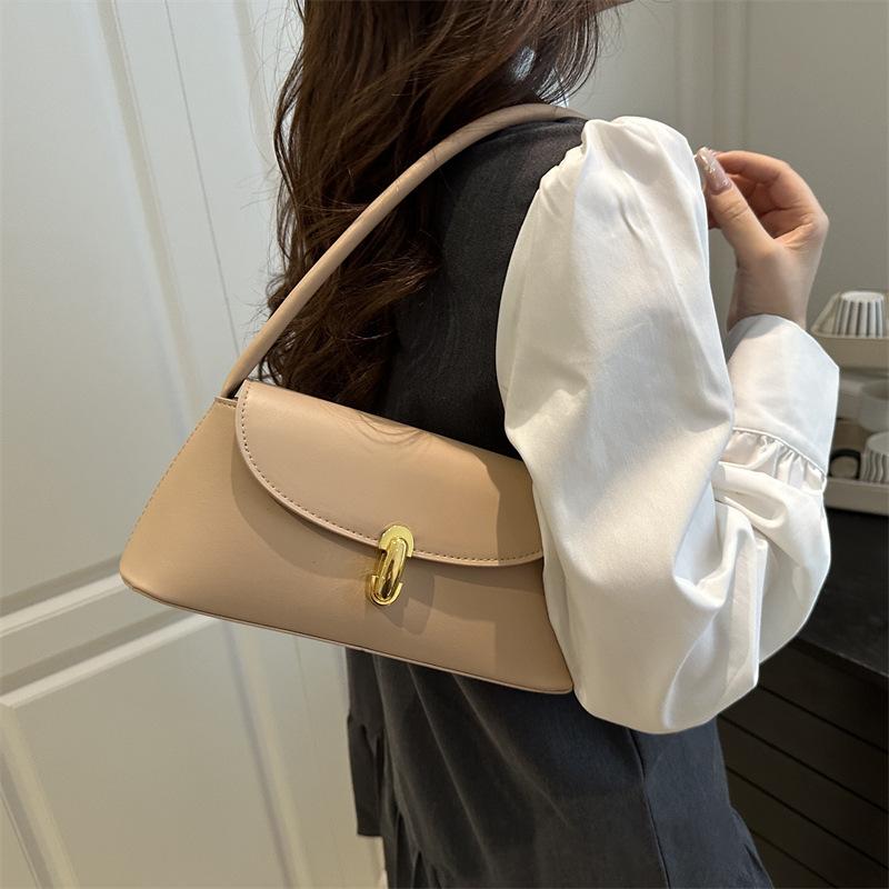 Niche retro simple underarm baguette bag 2025 new fashion high-end bag texture versatile shoulder bag tide