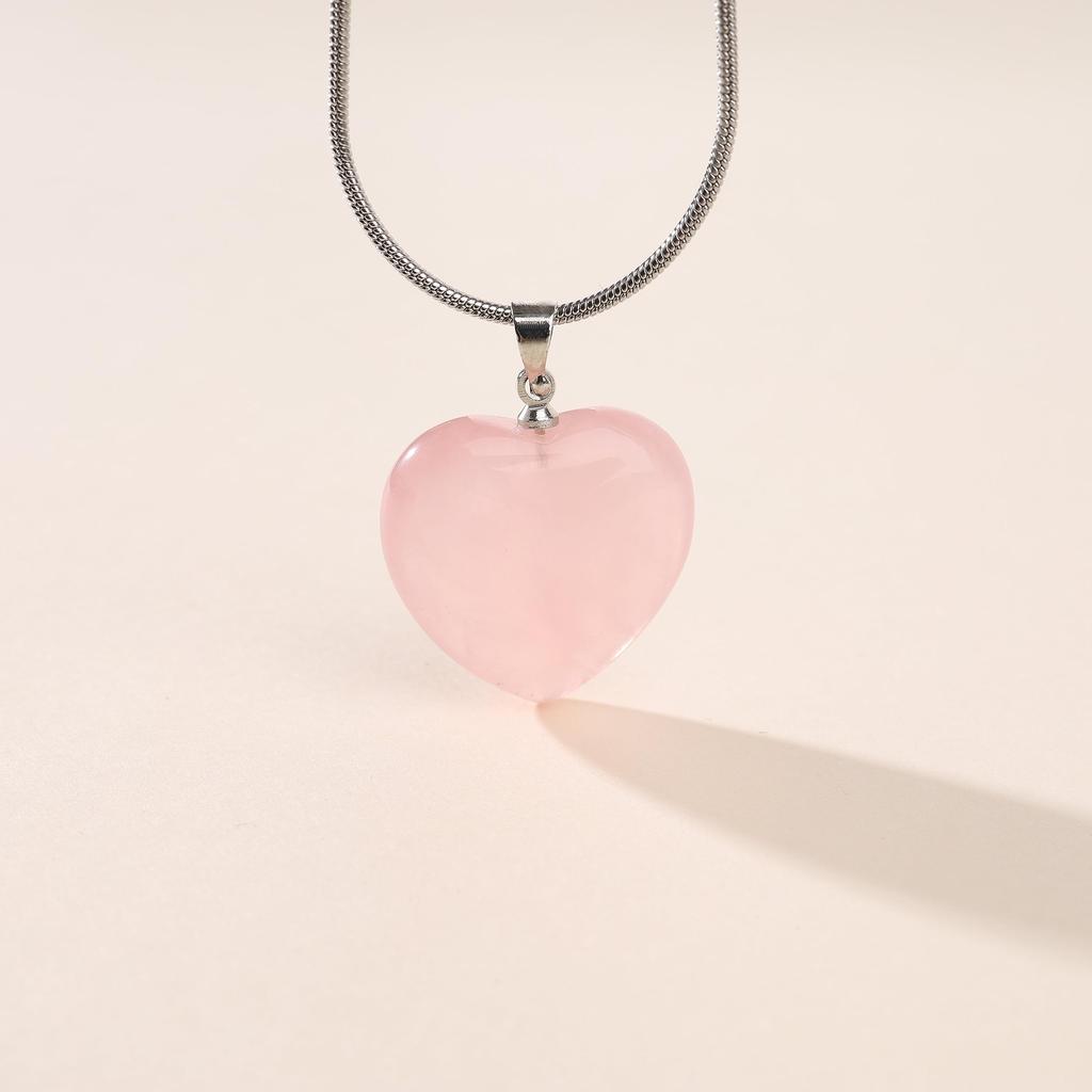 Collier en acier inoxydable avec pendentif en forme de cœur et quartz rose pour femme [Coai]