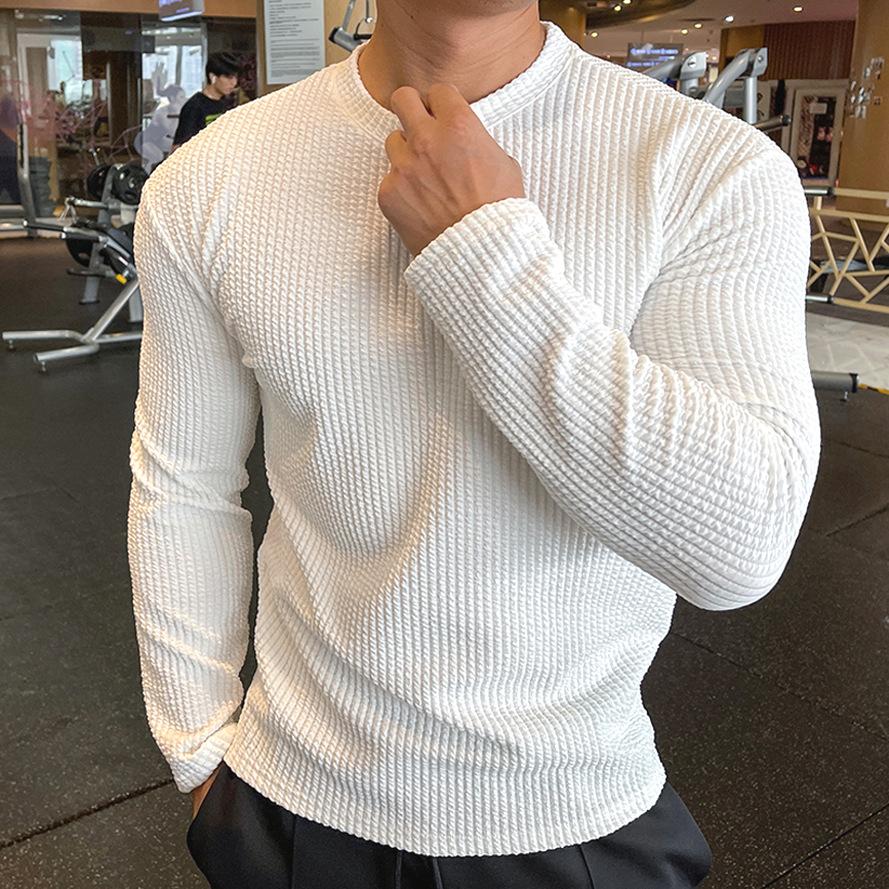 

2026 Spring Men V-neck T-shirts Men New Solid Color Jacquard Waffle Pullover Tops High Street Fashion Y2K Tee Shirts M белый