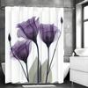 Purple Floral Botanical Green Leaf Shower Curtain, Bathroom Decorative Shower Curtain, Waterproof Shower Curtain with Hooks
