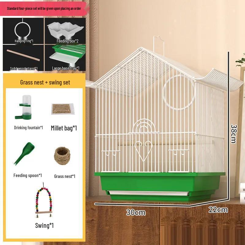 Kompakt díszfém madárkalitka bazsarózsa, gyöngyös pinty vagy hullámos papagáj számára