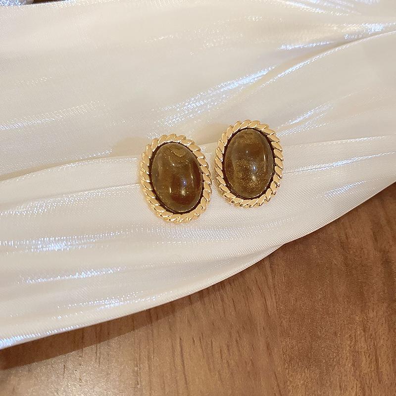 Maillard coffee color love gourd tiger's eye stone earrings earrings earrings design sense