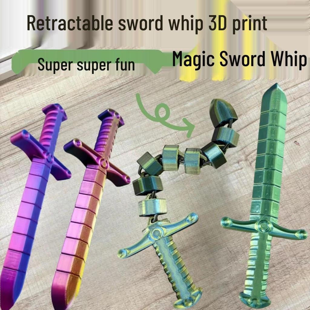 Deformable 3D Printed Sword Whip Toy - Stretchable, Flexible, and Ideal for Stress Relief
