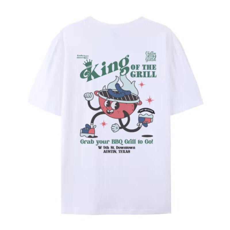 

Cartoon king Grill Graphic Tees Hippie Funny BBQ TShirt Retro Cute Foodie Shirt Oversized Streetwear Tops Women Unisex Clothing S