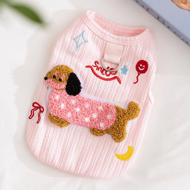 Spring and Summer Dog Clothes Cute Dachshund Dog Towel Embroidered Vest Bipod Teddy Than Bear Cat Pet Clothes