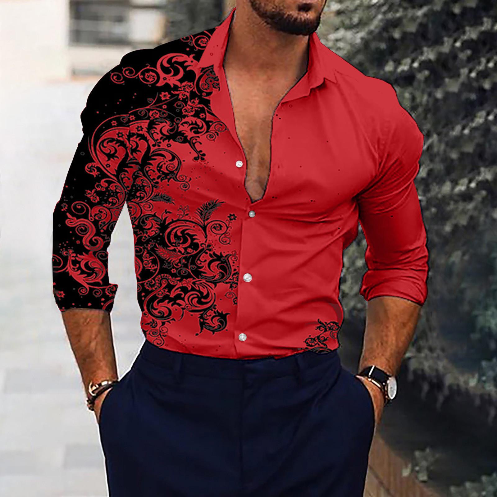 

Дизайнерские весенне-летние мужские повседневные хлопковые однотонные рубашки с длинными рукавами, свободные рубашки M красный