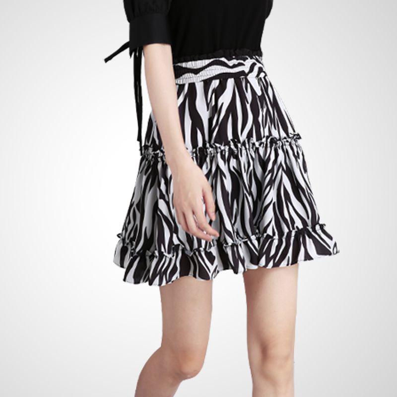 

Fashion Retro Mid Length Long Length All-Match Slimming Skirt Black and White (BQ025) S