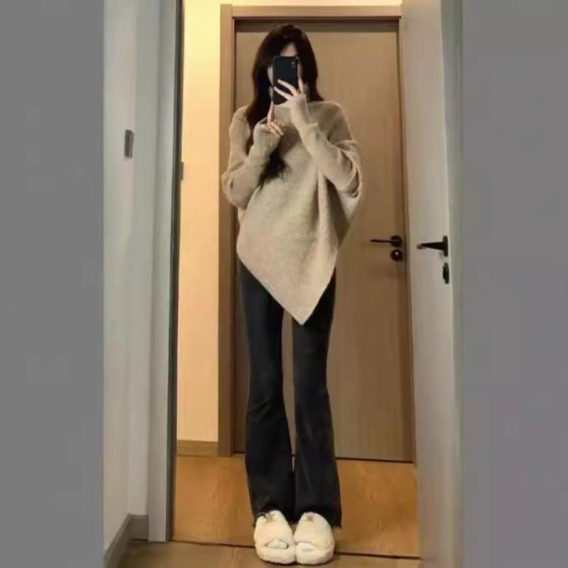 Autumn and Winter New Irregular Turtleneck Sweater Women's Gentle Lazy Style Casual Pullover Knitted Top