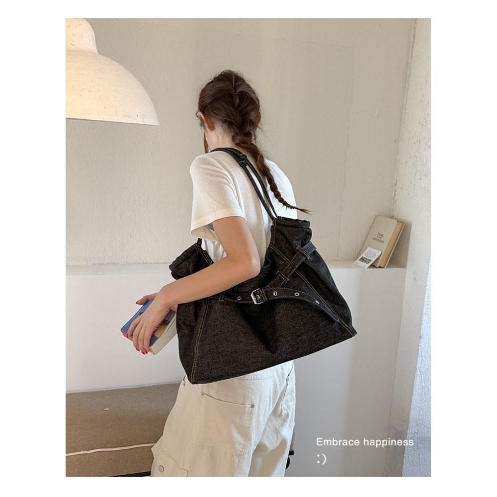 Women Vintage Pleated DenimTote Bag for Daily Commute