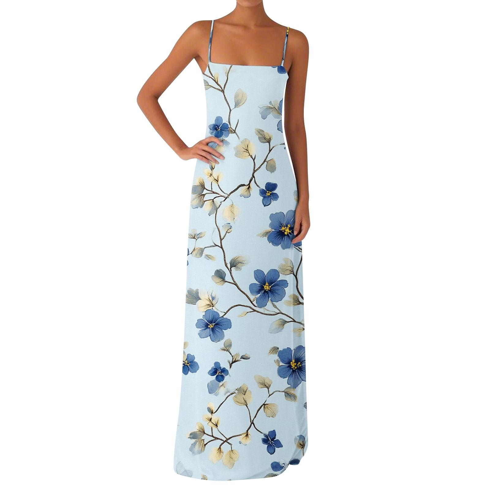 Женское сексуальное шелковистое платье с открытыми плечами и цветочным принтом, длинное платье M синий