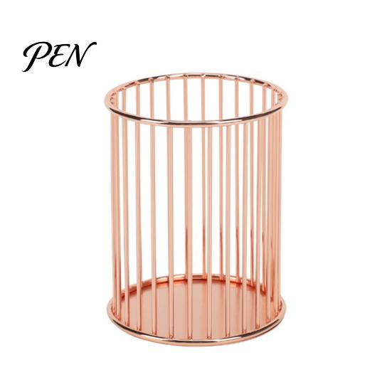 Electroplated Pen Cup Metal Holder, Nordic Desk Organizer for Makeup Brushes, Style Holder Anti-Rust Multifunctional Storage Basket Pencils