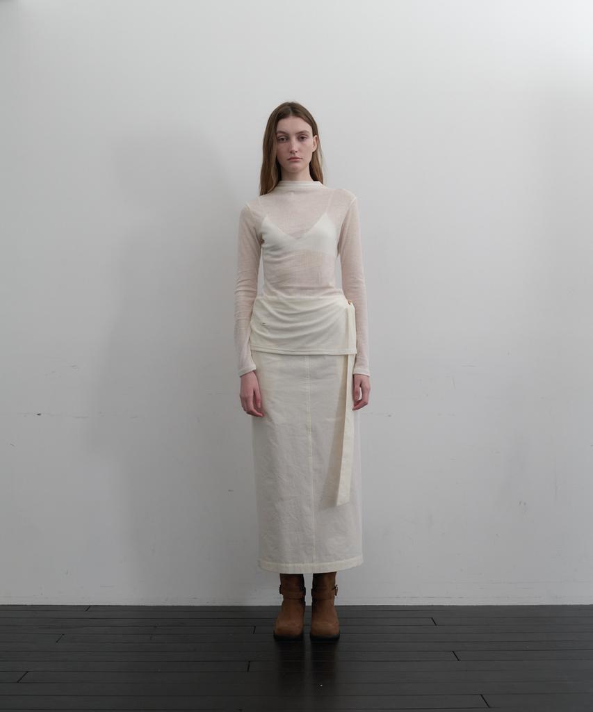 Aente Cotton Slit Long Skirt - Ecru