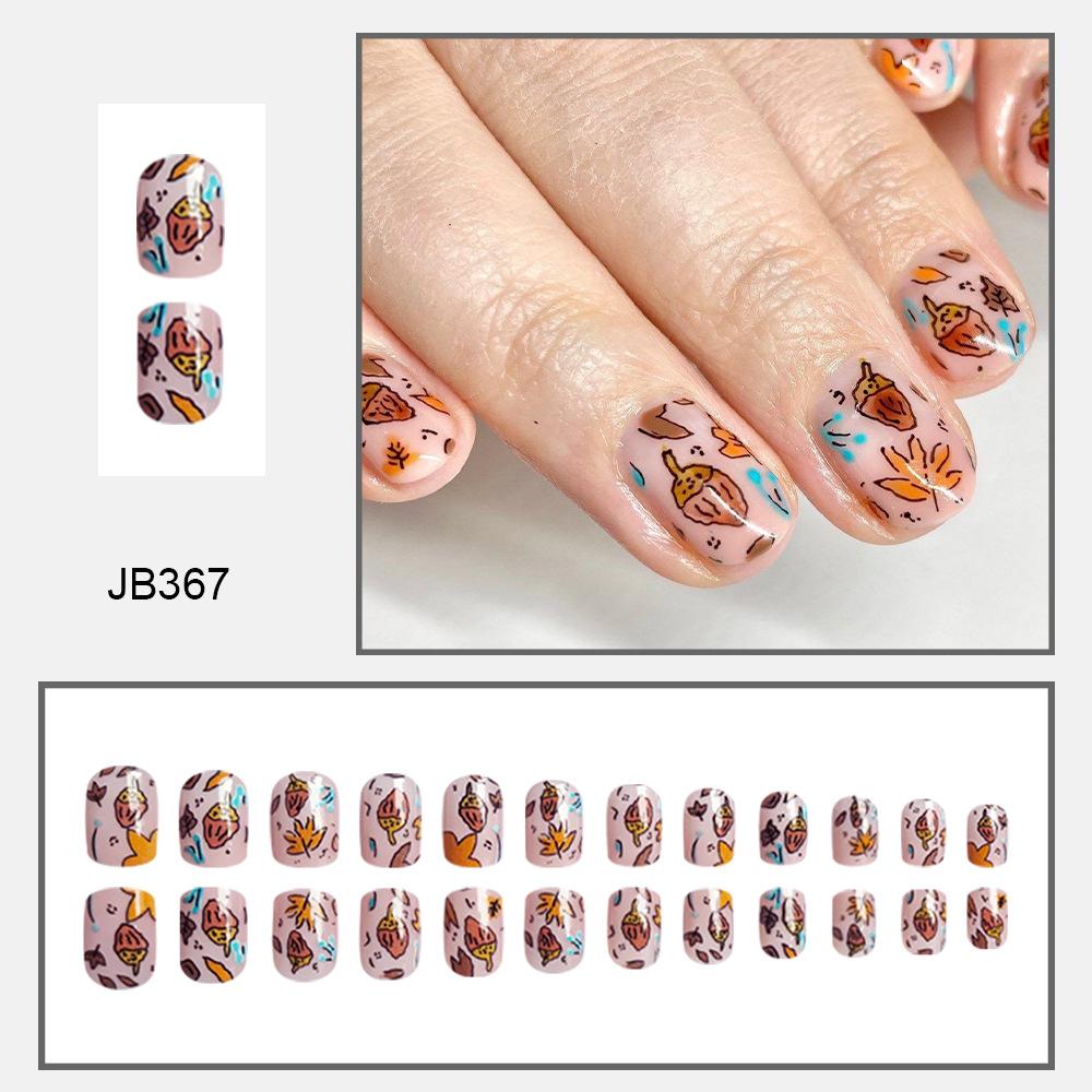 

24 шт. накладных ногтей, полированные, сосновые шишки, кленовый лист, короткие квадратные ногти, съемные накладные ногти, готовые носимые ногти, праздничный маникюр