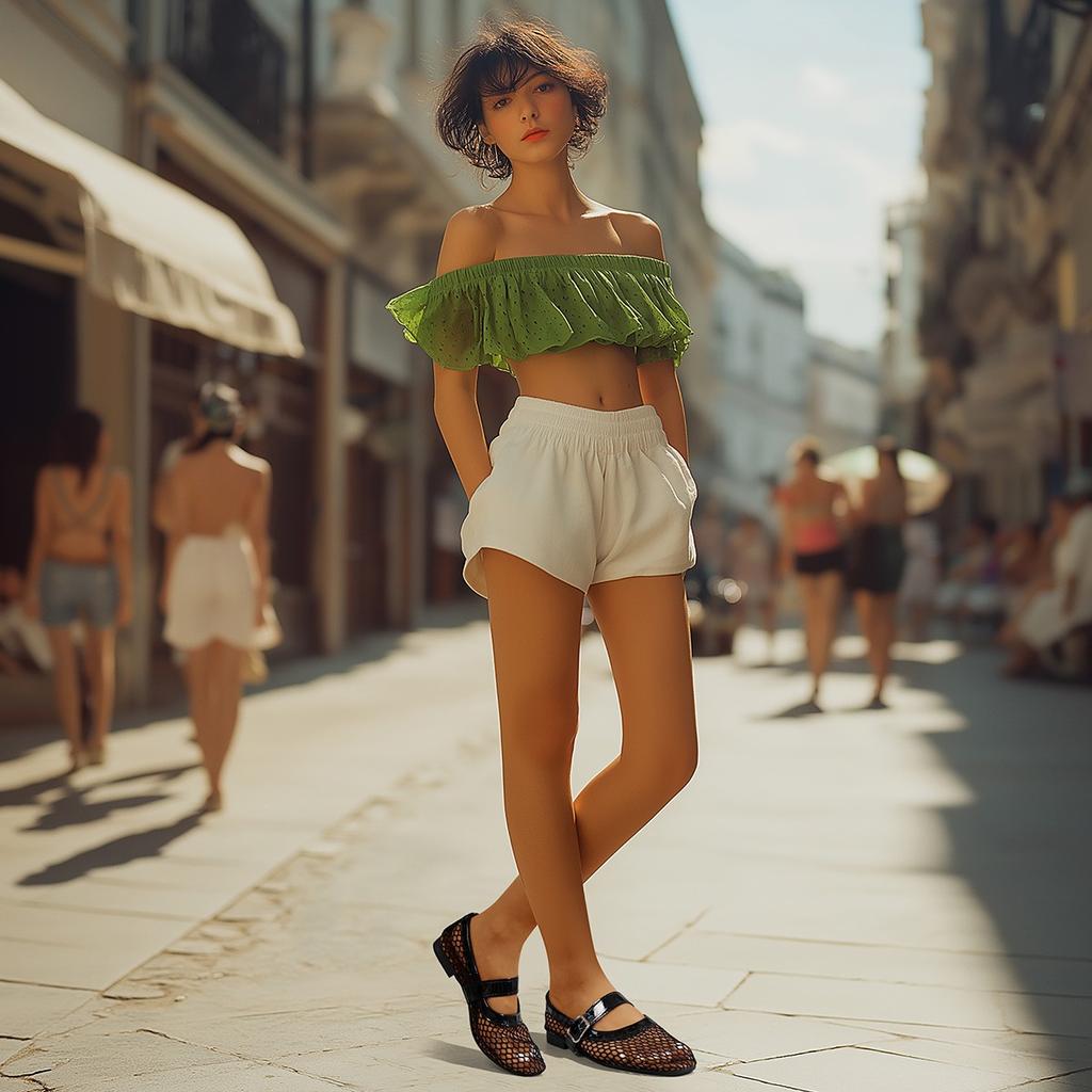 Fashion Women Knitted Air Mesh Flats Shoes Spring Summer Belt Buckle Ballerinas Ladies Fishnet Loafers Slip On Hollow Out Mary Janes