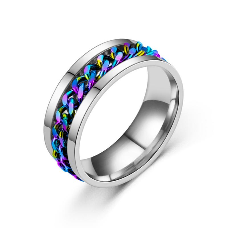 ZHOUYANG Anxiety Ring For Men Spinner Cuban Chain Punk Fidget Rings Titanium Steel Hip Hop Jewelry Accessories Wholesale KAR028