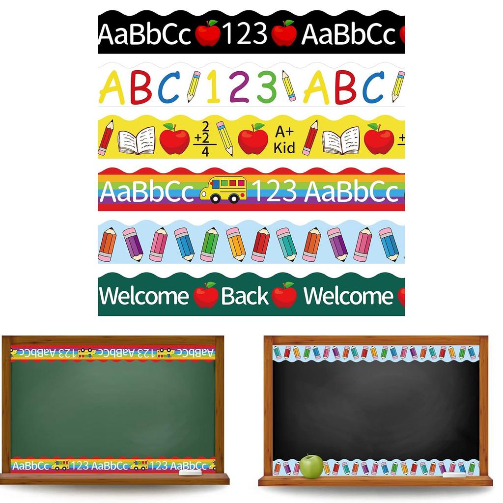 6 Pcs ABC 123 Bus Printed Bulletin Board Border Colorful Bulletin Border Trim Bulletin Board Stickers for Classroom