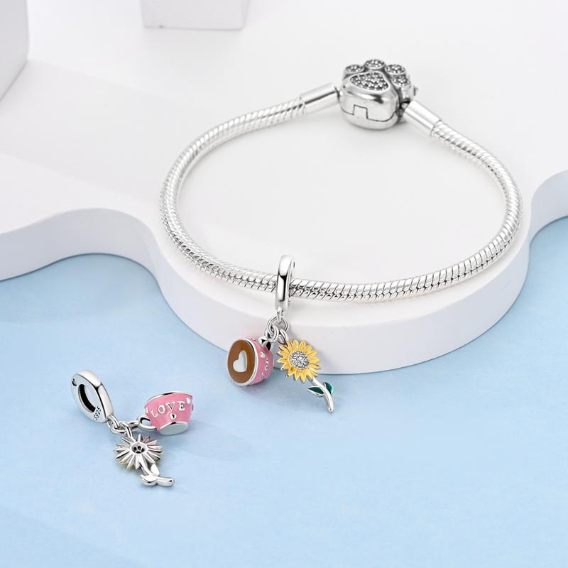 Original Charms Copper Creative Coffee Sunflower Pendants Fit Charms Plata Bracelets For Women Jewelry Making Fine Gifts