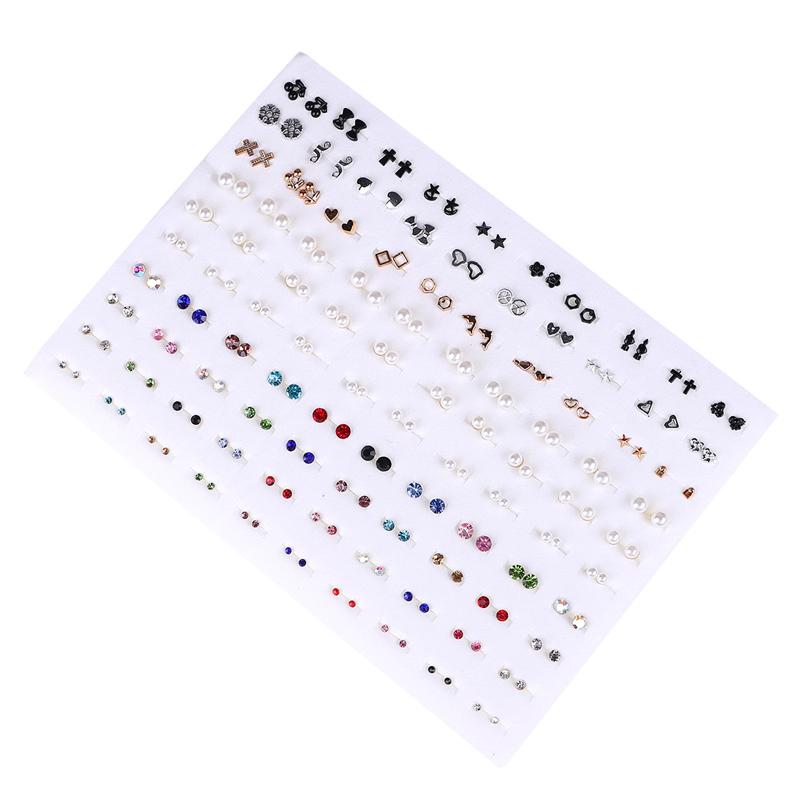100Pairs Acrylic Crystal Heart Star Moon Small Stud Earrings Set For Women Girl Animal Flower Plastic Earring Trend Jewelry