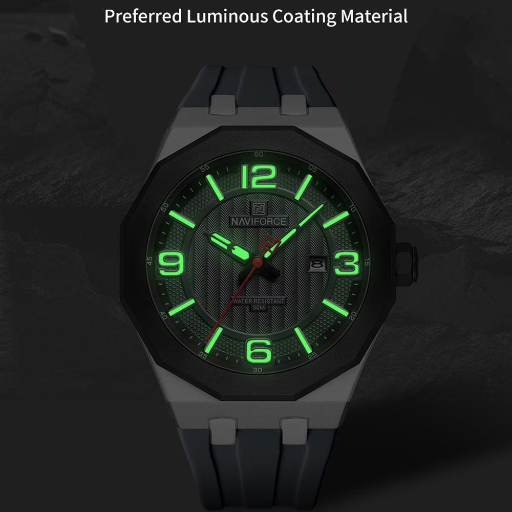 NAVIFORCE Men's Fashion Quartz Watch Polygon Dial Luminous Hands Calendar Silicone Strap 30m Waterproof Casual Men's Boy's Watch NF8079
