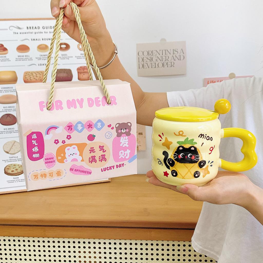 Cute Cat Mug with Lid Spoon with High Value Ceramic Drinking Cup for Home Use for Girls Birthday Gifts