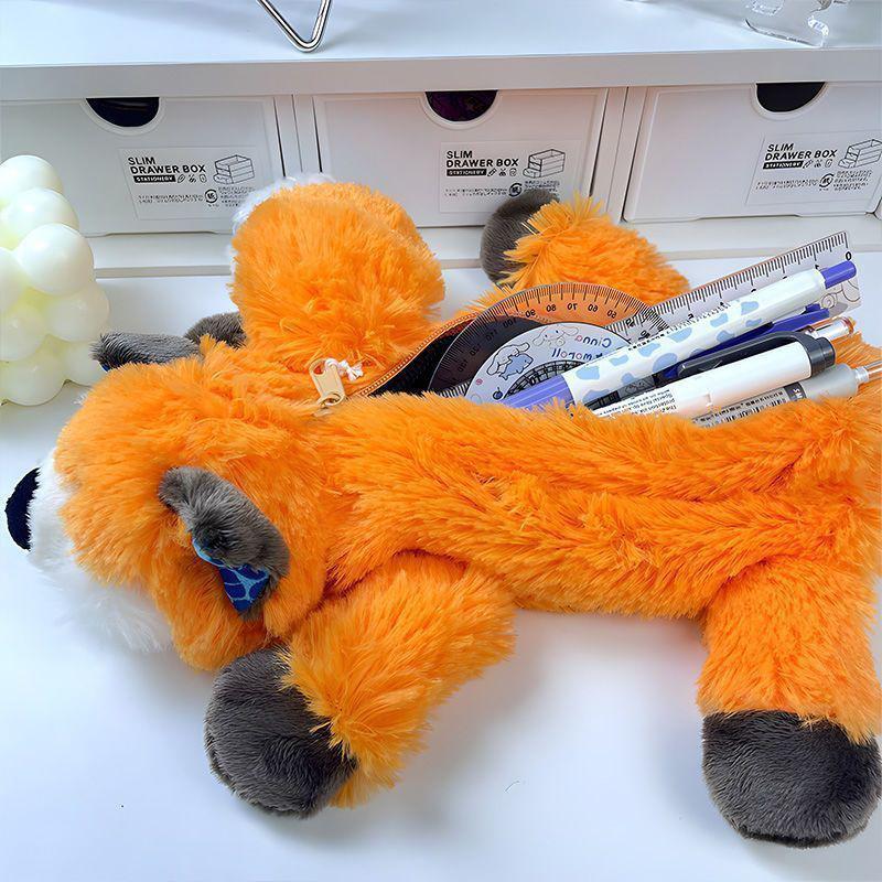 Cute Plush Animal Fox Pencil Bags Creative Stationery Storage Bag Kids Great Gift