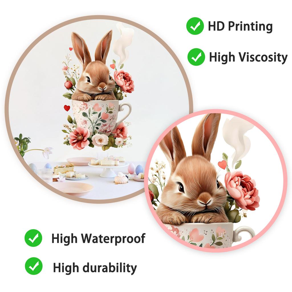 Ostern Blumenschale und Hase Wandaufkleber Selbstklebend Abnehmbar für Kinderzimmer Wohnzimmer Hintergrund Hausdekoration