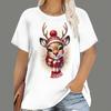 Women's Christmas T-shirt, cartoon Santa Claus print, short-sleeve, round-neck, casual party loose top