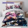 Nombre Personalizado Anime Jujutsu Kaisen Patrón Juego de Ropa de Cama Funda Nórdica Funda de Almohada Decoración del Hogar Regalo (1 * funda nórdica + 2 * fundas de almohada, sin núcleo)