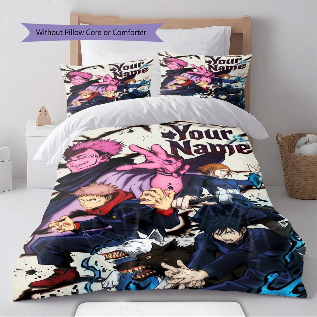Nombre Personalizado Anime Jujutsu Kaisen Patrón Juego de Ropa de Cama Funda Nórdica Funda de Almohada Decoración del Hogar Regalo (1 * funda nórdica + 2 * fundas de almohada, sin núcleo)
