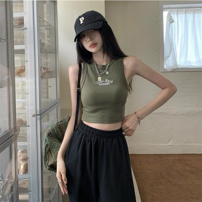 Koreanische Version von Sweet Spice Girl Ärmellose Ich Worte Innen Ein Kleines Neckholder-Top Damen Neu Kurz Schulter Zum Tragen Schick Draußen