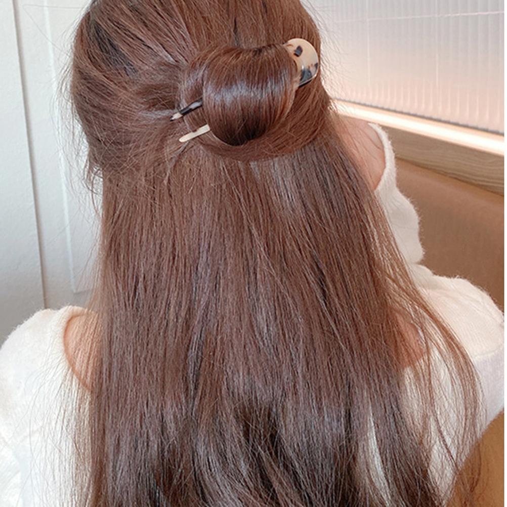 2Pcs U Shaped Hairpin French Style Hair Stick Tortoise Shell Hair Pin 2 Prongs Updo Chignon Pins for Women Girls Hair