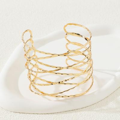 Women Arm Ring Open Adjustable Multi Layers Hollow Out Solid Color Polished Electroplated Stainless Lightweight Punk Hip Hop Cool