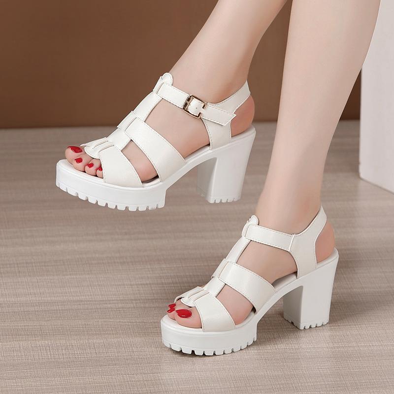 

Fashion Fashion Women Sandals Platform Summer Round Mid Heel Peep Toe Casual Non-slip Back Strap Beach Ladies Shoes Zapatos De Mujer size 43 белый