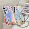 Electroplated Laser Flower S25Ultra Mobile Phone Case Suitable for Samsung A16 Pearl Bracelet S24plus Hard Case