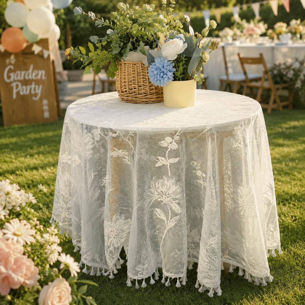 Embroidered Lace Tablecloth Dust-Proof French Table Cover Decor  Living Room