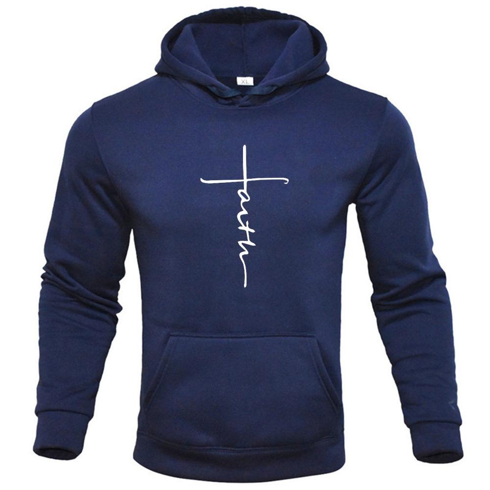 2024 "Faith" Men's Casual Sports Hooded Crew Neck Oversized Fashion Letter Print Sweatshirt Hoodie Men's Clothing Fashion