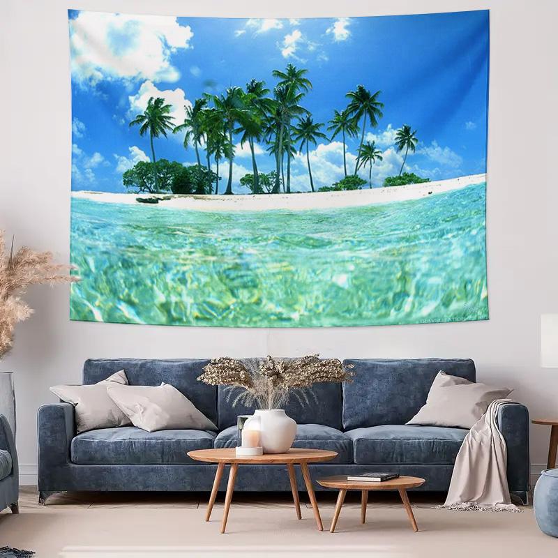 Tropical Island Style Hanging Cloth  Palm Tree and White Sand Wall Hanging Decorative Tapestry