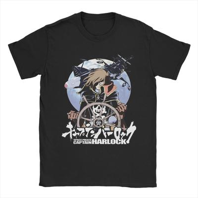 Herren Anime Captain Harlock T-Shirts Reine Baumwollkleidung Mode Kurzarm O-Ausschnitt T-Shirt Übergröße T-Shirt